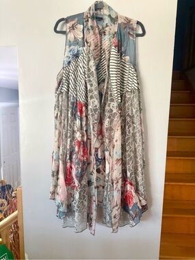 FUNSPORT Mixed Media Sleeveless Boho Duster Vest